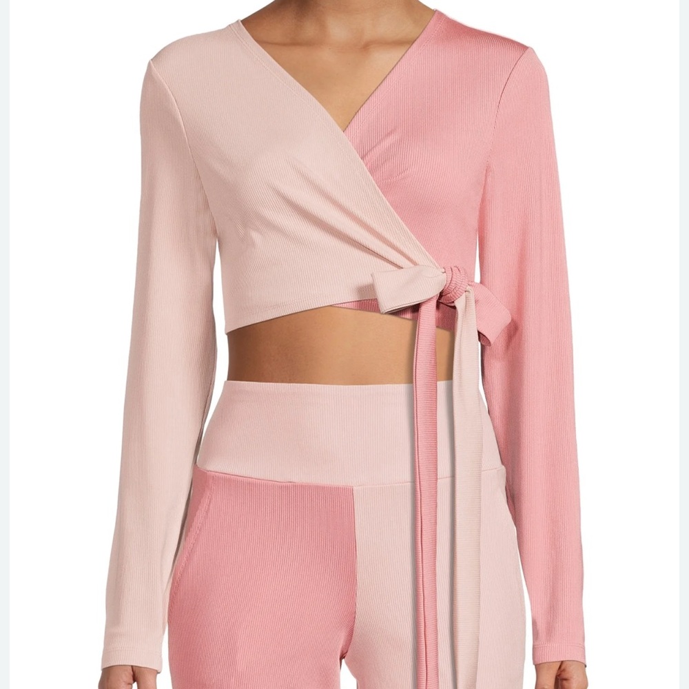 Avía NWT color block two tone Pink yoga wrap top ribbed Size XXL